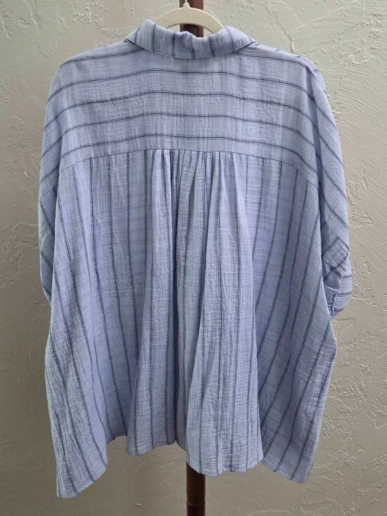 T11. Blue Striped Oversized Button-Down Shirt - Picture 5 of 6